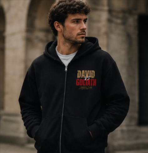 David vs Goliath™ Christian Zip Hoodie | 1 Samuel 17:45 | Faith Over Fear Streetwear | CADAVI Archives