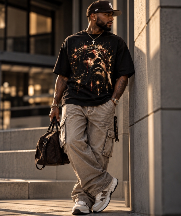 OVERSIZED FIT | YAHUSHUA™ King of Kings | Premium Christian Streetwear T-Shirt | Jesus Crown of Thorns Graphic | CADAVI Unisex organic high neck t-shirt